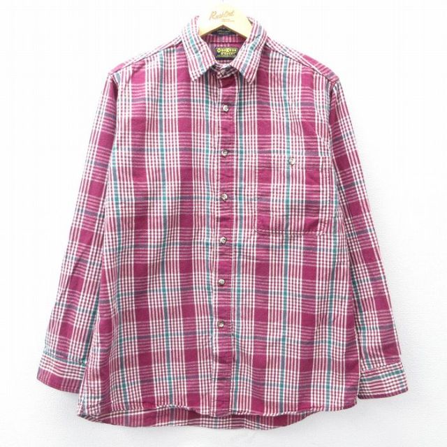 XL★古着 オシュコシュ OSHKOSH 長袖 フランネル シャツ メンズ 90年代 90s コットン USA製 紫他 パープル チェック 25oct31 中古 トップス