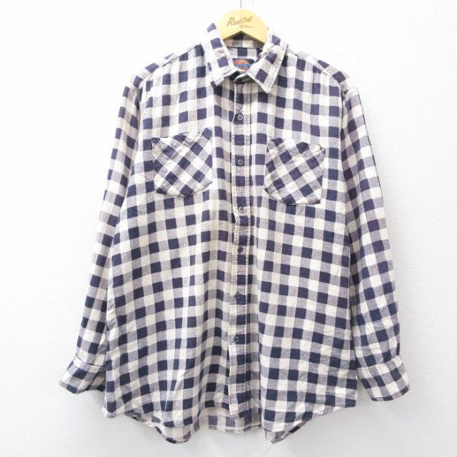 XL★古着 ディッキーズ 長袖 フランネル シャツ メンズ 90年代 90s 大きいサイズ コットン 白他 チェック 25nov11