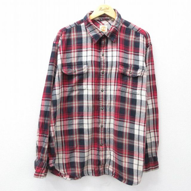 【20%OFF】XL★古着 ティンバーランド 長袖 フランネル シャツ メンズ 大きいサイズ コットン 赤他 チェック 25nov11
