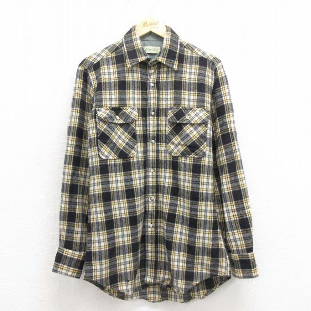 【20%OFF】M★古着 セントジョンズベイ 長袖 ウール シャツ メンズ 90年代 90s 黒 チェック 25nov12