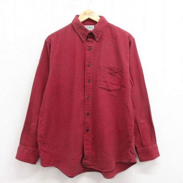 XL★古着 エルエルビーン 長袖 フランネル シャツ メンズ 90年代 90s コットン USA製 赤 チェック 25nov12