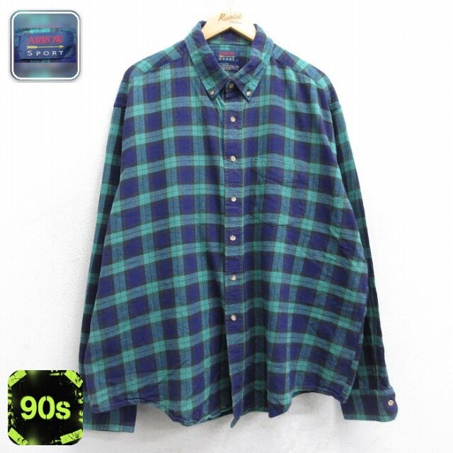 【50%OFF】アロー 90s 長袖フランネルシャツ チェック グリーン XL | 古着