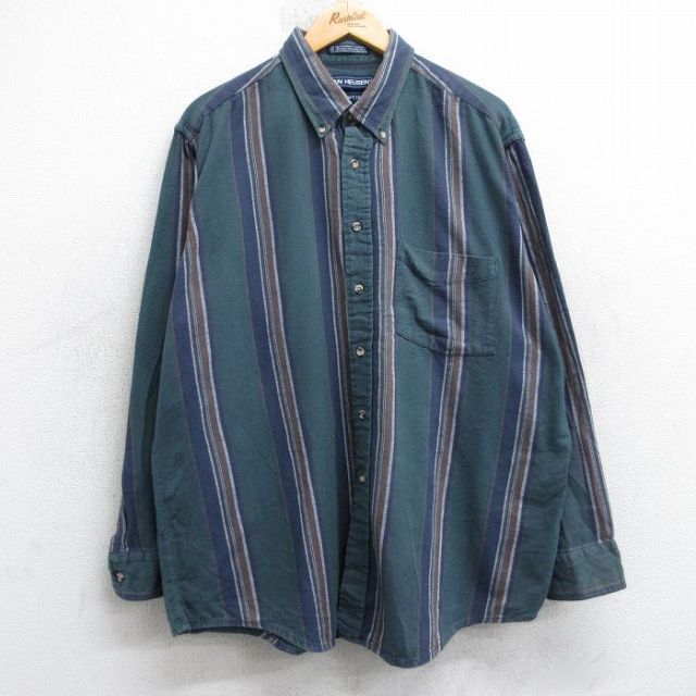 バンヒューセン 90s 長袖フランネルシャツ ストライプ グリーン XL | 古着