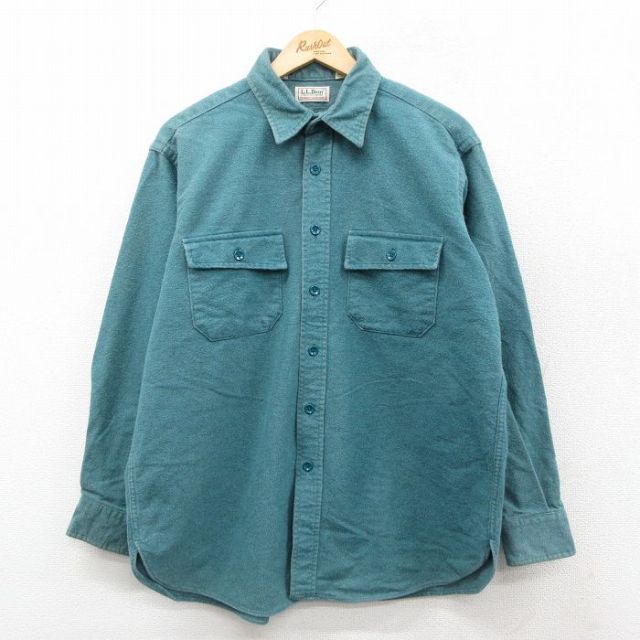 XL★古着 エルエルビーン 長袖 ヘビー フランネル シャツ メンズ 80年代 80s シャモアクロス コットン USA製 緑 25nov14