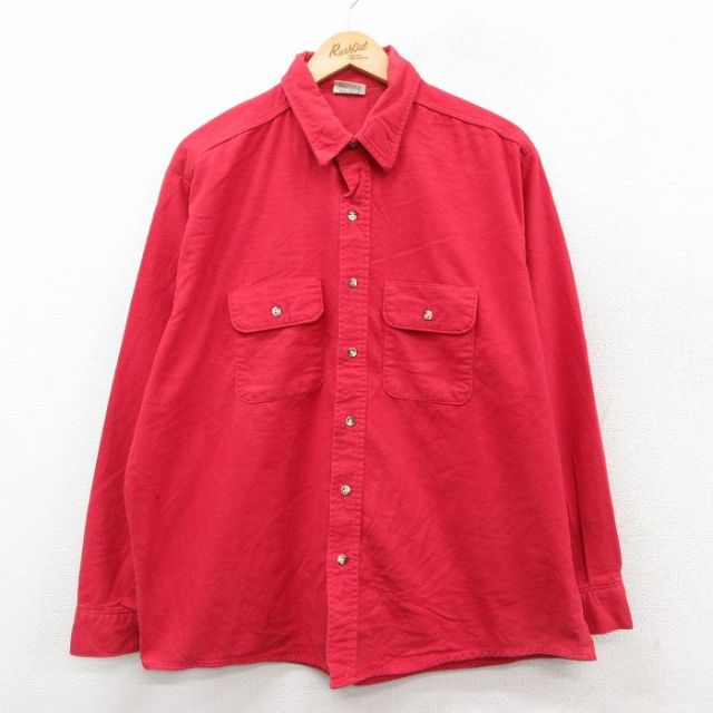 XL★古着 ファイブブラザー 長袖 ヘビー フランネル シャツ メンズ 90年代 90s 大きいサイズ コットン USA製 赤 25nov14