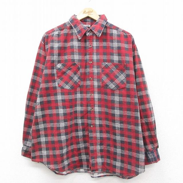 【20%OFF】XL★古着 ベーシックエディションズ 長袖 フランネル シャツ メンズ 90年代 90s 大きいサイズ 赤他 チェック 25nov14