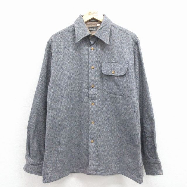 XL★古着 長袖 ウール シャツ メンズ 00年代 00s ツイード グレー系他 25nov18