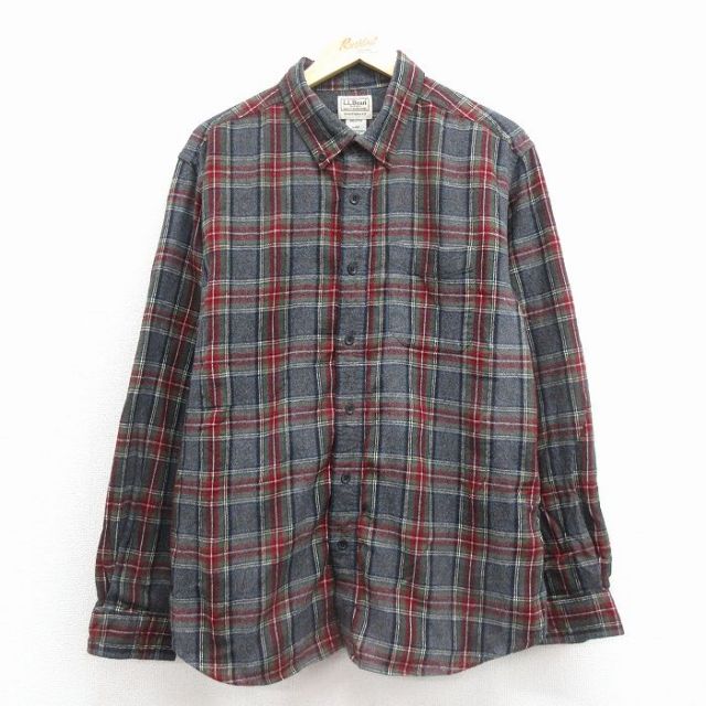 【20%OFF】XL★古着 エルエルビーン 長袖 フランネル シャツ メンズ 00年代 00s コットン ボタンダウン グレー他 チェック 25nov18