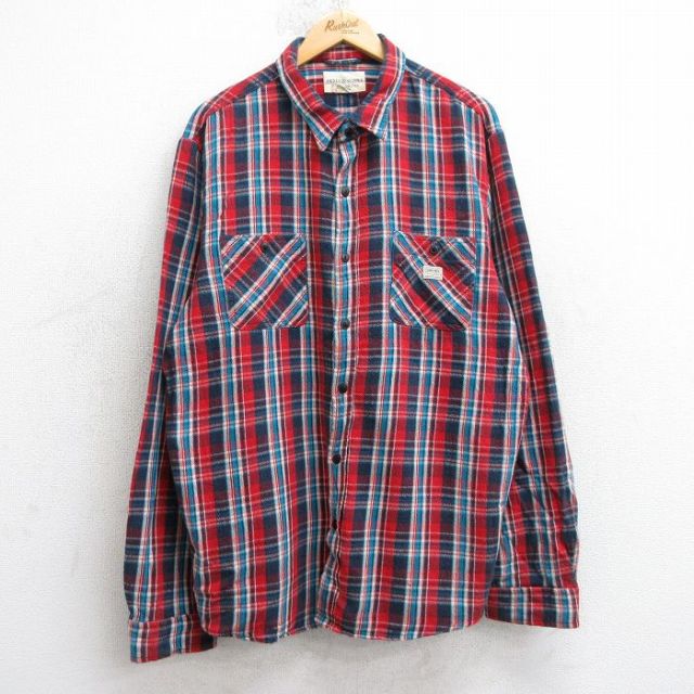 XL★古着 ラルフローレン デニムアンドサプライ 長袖 ブランド フランネル シャツ メンズ コットン 赤他 チェック 25nov20