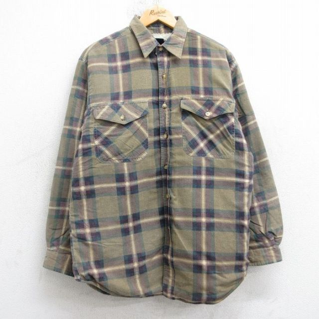 ベーシックエディションズ 90s 長袖フランネルシャツ チェック ベージュ L | 古着