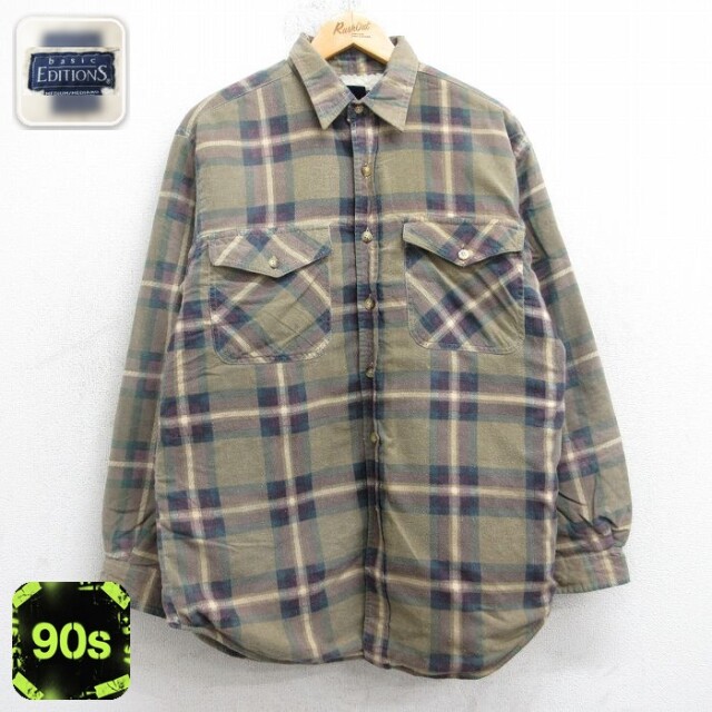 【50%OFF】ベーシックエディションズ 90s 長袖フランネルシャツ チェック ベージュ L | 古着