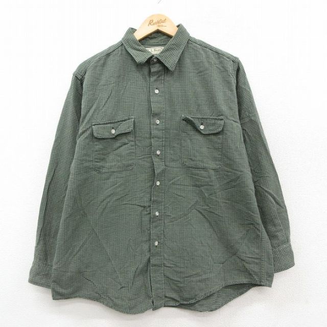 XL★古着 エルエルビーン 長袖 フランネル シャツ メンズ 80年代 80s USA製 緑他 チェック 25nov20