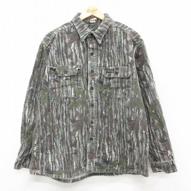 XL★古着 長袖 ヘビー フランネル シャツ メンズ 90年代 90s リアルツリー コットン USA製 グレー系他【spe】 25nov20