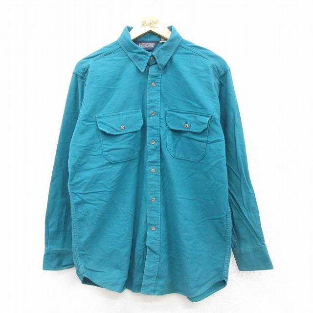 ランズエンド 90s 長袖フランネルシャツ ヘビー グリーン L | 古着
