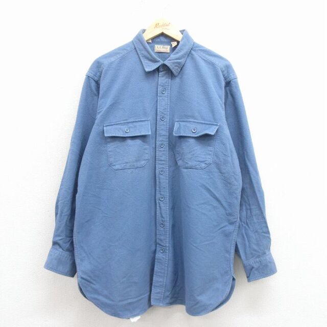 XL★古着 エルエルビーン 長袖 ヘビー フランネル シャツ メンズ 80年代 80s シャモアクロス 大きいサイズ ロング丈 コットン USA製 薄紺【spe】 25nov22