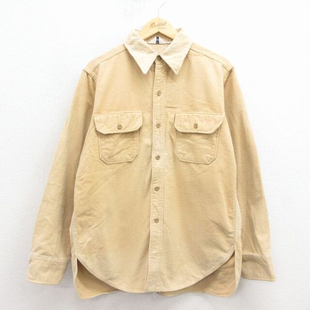 L★古着 ウールリッチ 長袖 ヘビー フランネル シャツ メンズ 80年代 80s コットン 薄黄 25nov22