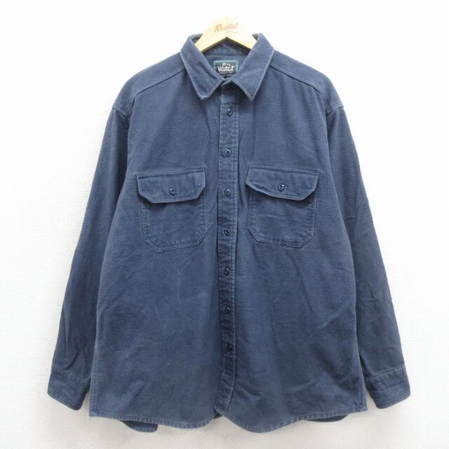 XL★古着 ウールリッチ 長袖 ヘビー フランネル シャツ メンズ 00年代 00s 大きいサイズ コットン 紺 25nov22