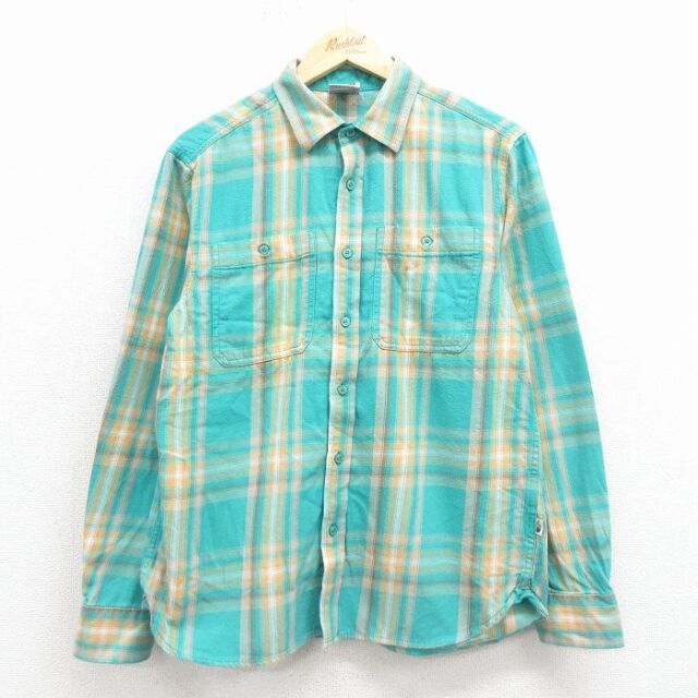 【20%OFF】M★古着 ノースフェイス 長袖 フランネル シャツ メンズ 青緑 チェック 25nov22