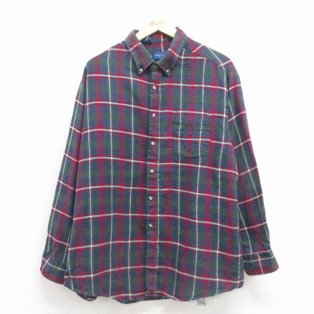 【20%OFF】XL★古着 タウンクラフト 長袖 フランネル シャツ メンズ 大きいサイズ コットン ボタンダウン 紺 チェック 25nov22