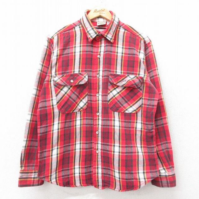 L★古着 ファイブブラザー 長袖 ヘビー フランネル シャツ メンズ 90年代 90s コットン 赤他 チェック 25nov25