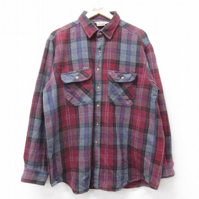 【20%OFF】XL★古着 カーハート 長袖 ヘビー フランネル シャツ メンズ 90年代 90s コットン USA製 エンジ他 チェック【spe】 25nov25