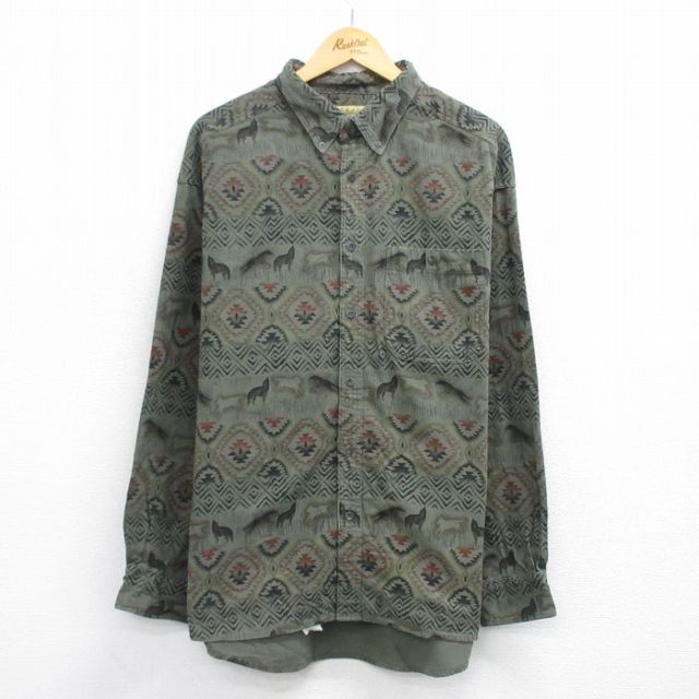 【50%OFF】カベラス 長袖フランネルシャツ ネイティブ柄 グリーン XL | 古着