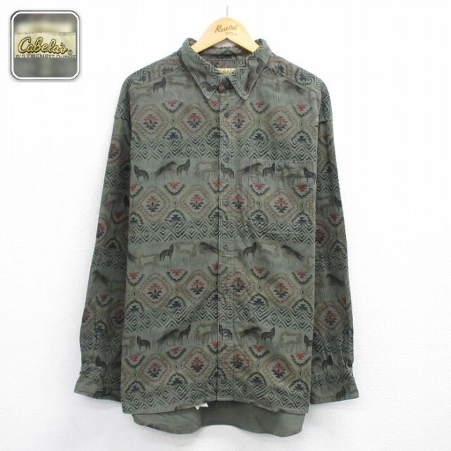 【50%OFF】カベラス 長袖フランネルシャツ ネイティブ柄 グリーン XL | 古着