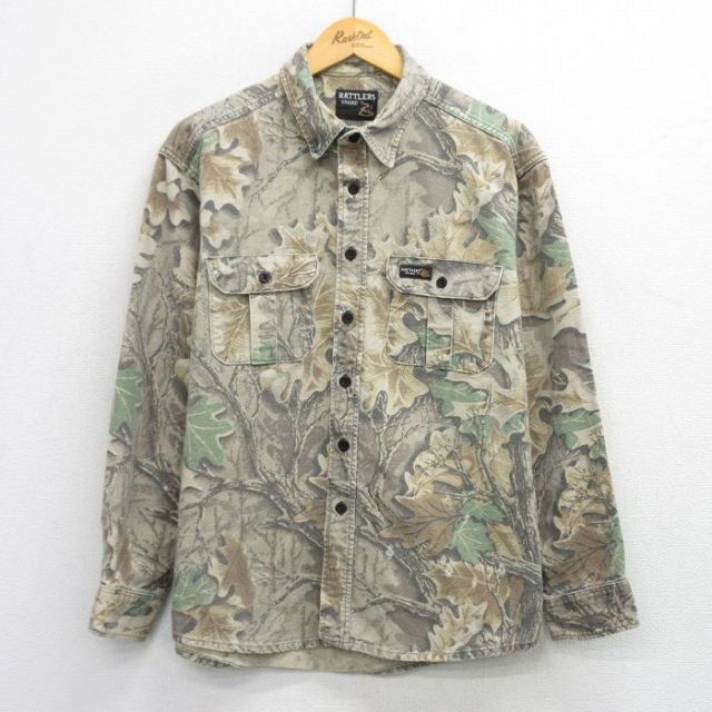 XL★古着 長袖 ヘビー フランネル シャツ メンズ 90年代 90s USA製 ベージュ他 迷彩 25nov26