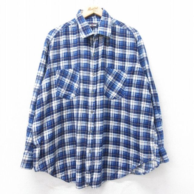XL★古着 ビッグヤンク 長袖 フランネル シャツ メンズ 90年代 90s 大きいサイズ コットン 紺他 チェック 25nov27