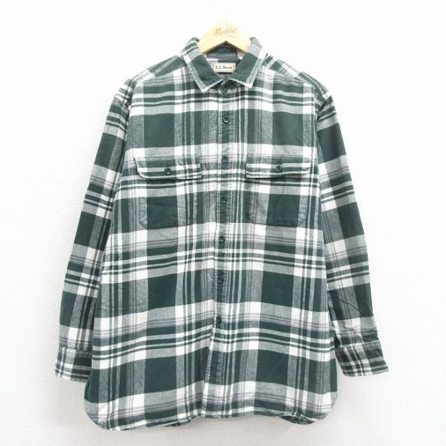 エルエルビーン 90s 長袖フランネルシャツ チェック グリーン XL | 古着