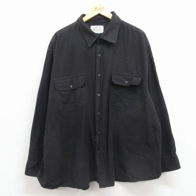 XL★古着 長袖 フランネル シャツ メンズ 大きいサイズ コットン 黒 25dec06