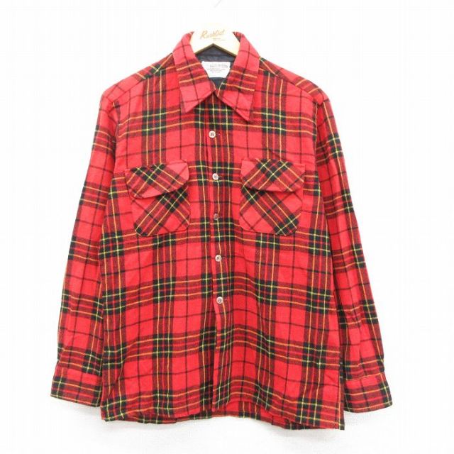 L★古着 JCペニー 長袖 ウール シャツ メンズ 80年代 80s 赤他 チェック 25dec08