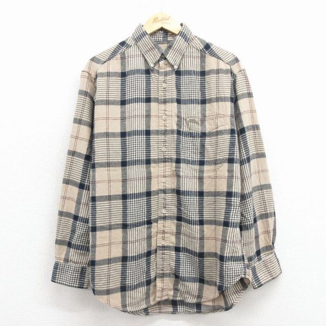 L★古着 ラルフローレン チャップス 長袖 ブランド フランネル シャツ メンズ 90年代 90s コットン ボタンダウン ベージュ他 チェック 25dec08