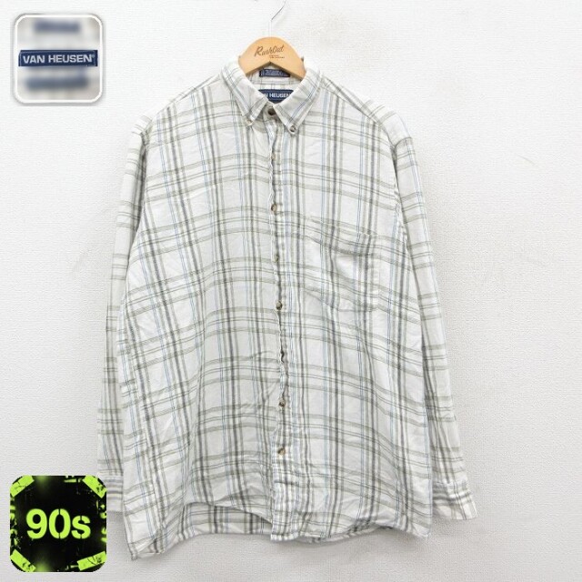 【50%OFF】バンヒューセン 90s 長袖フランネルシャツ チェック ホワイト L | 古着