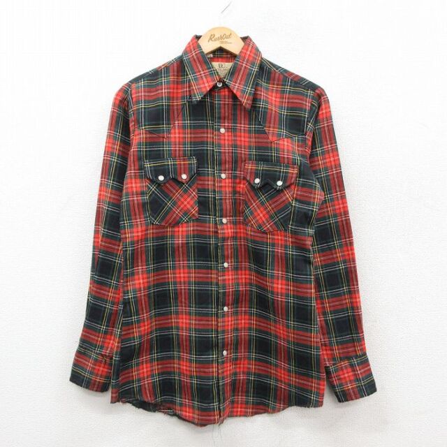 S★古着 DEECEE 長袖 フランネル ウエスタン シャツ メンズ 90年代 90s USA製 赤他 タータン チェック 25dec13