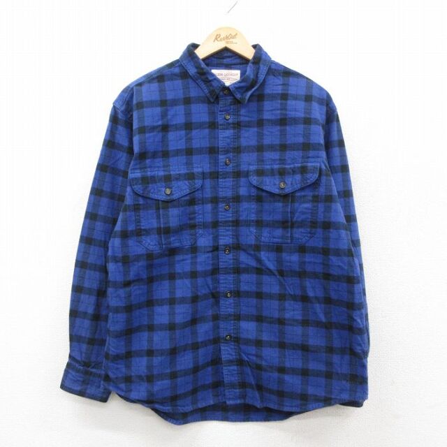 XL★古着 フィルソン 長袖 ヘビー フランネル シャツ メンズ コットン 青他 チェック 25dec13