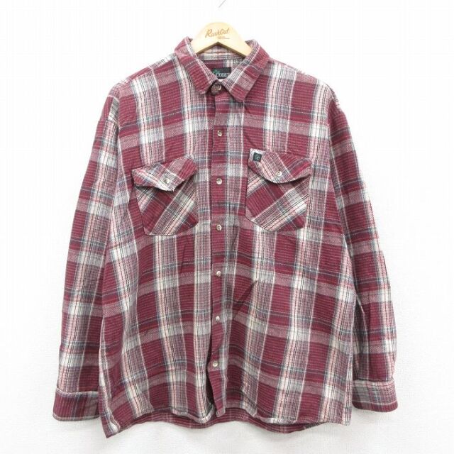 XL★古着 CODET 長袖 ヘビー フランネル シャツ メンズ 90年代 90s 大きいサイズ エンジ他 チェック 25dec13