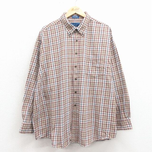 タウンクラフト 90s 長袖フランネルシャツ ベージュチェック XL | 古着