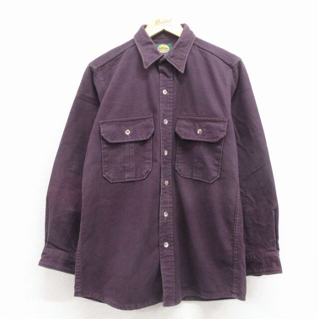 L★古着 カベラス 長袖 ヘビー フランネル シャツ メンズ 90年代 90s コットン USA製 紫 25dec15