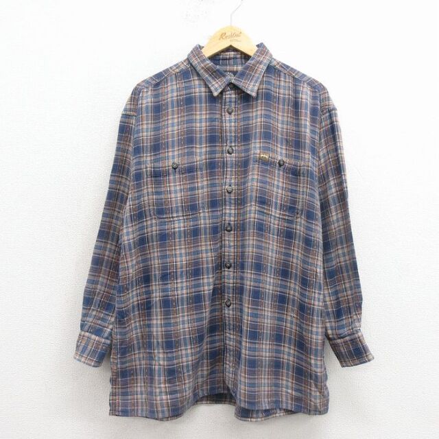 XL★古着 ドッカーズ 長袖 フランネル シャツ メンズ 90年代 90s 紺 チェック 25dec15