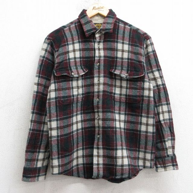 M★古着 エディーバウアー 長袖 ウール シャツ メンズ 90年代 90s エンジ系他 チェック 25dec18