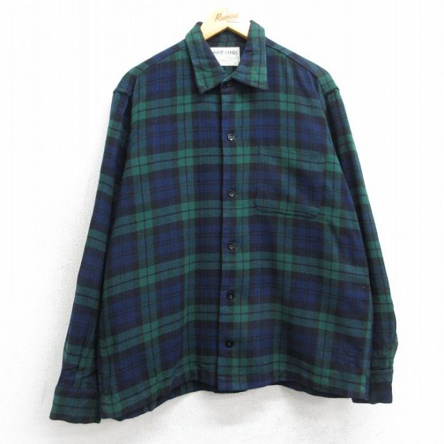 ウール 80s 長袖シャツ ブラックウォッチ グリーン XL | 古着