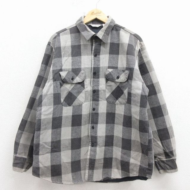 XL★古着 ファイブブラザー 長袖 ヘビー フランネル シャツ メンズ 80年代 80s コットン 黒 バッファロー チェック 内側キルティング【spe】 25dec24