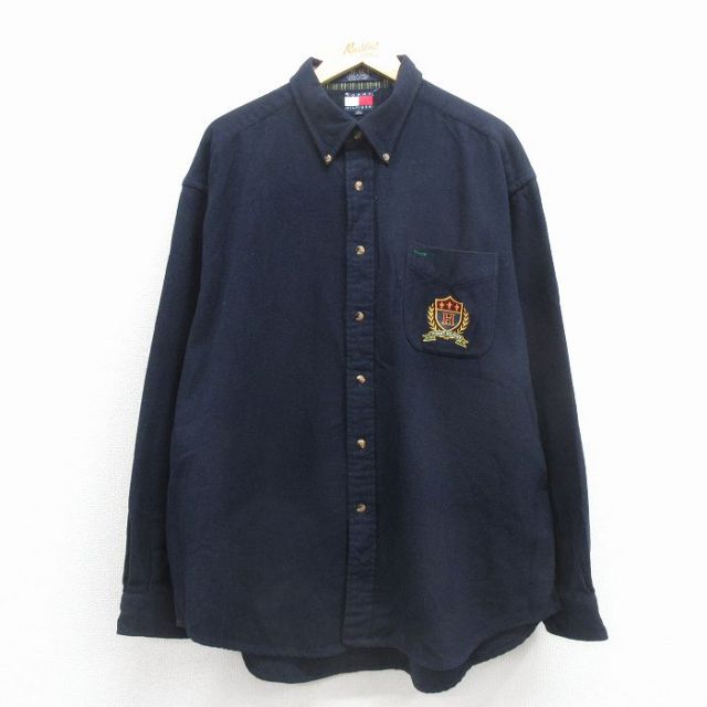 トミーヒルフィガー 90s 長袖シャツ ワンポイントロゴ ネイビー XL | 古着