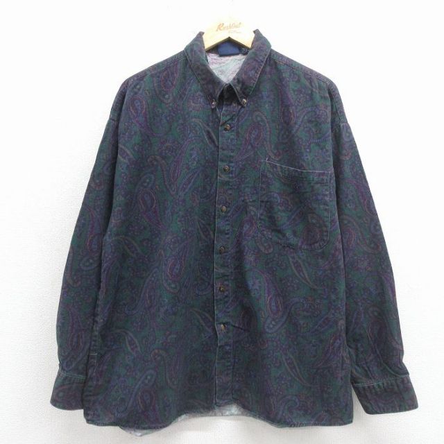 00s 長袖シャツ ペイズリー柄 グリーン XL | 古着