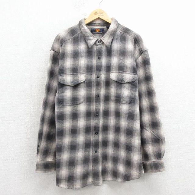 XL★古着 ルート66 長袖 フランネル シャツ メンズ 00年代 00s 大きいサイズ ロング丈 コットン グレー他 チェック 26jan08