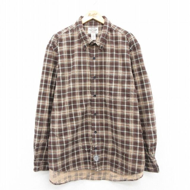 XL★古着 ラルフローレン ポロジーンズ 長袖 ブランド フランネル シャツ メンズ 大きいサイズ ロング丈 コットン ボタンダウン 茶他 チェック 26jan09
