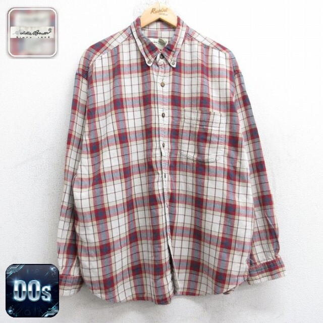 【50%OFF】エディーバウアー 00s 長袖フランネルシャツ チェック ベージュ XL | 古着