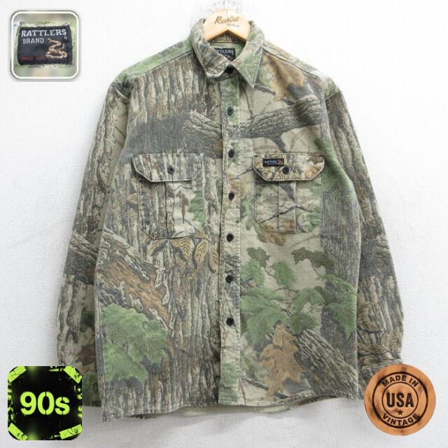 【50%OFF】ヘビーフランネルシャツ 90s リアルツリー ベージュ迷彩 L | 古着