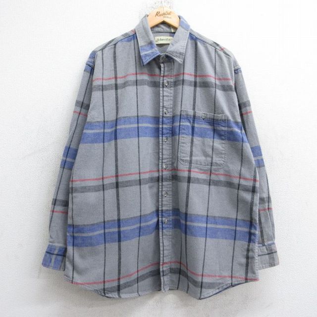 XL★古着 セントジョンズベイ 長袖 フランネル シャツ メンズ 90年代 90s 大きいサイズ コットン USA製 グレー他 チェック【spe】 26jan13